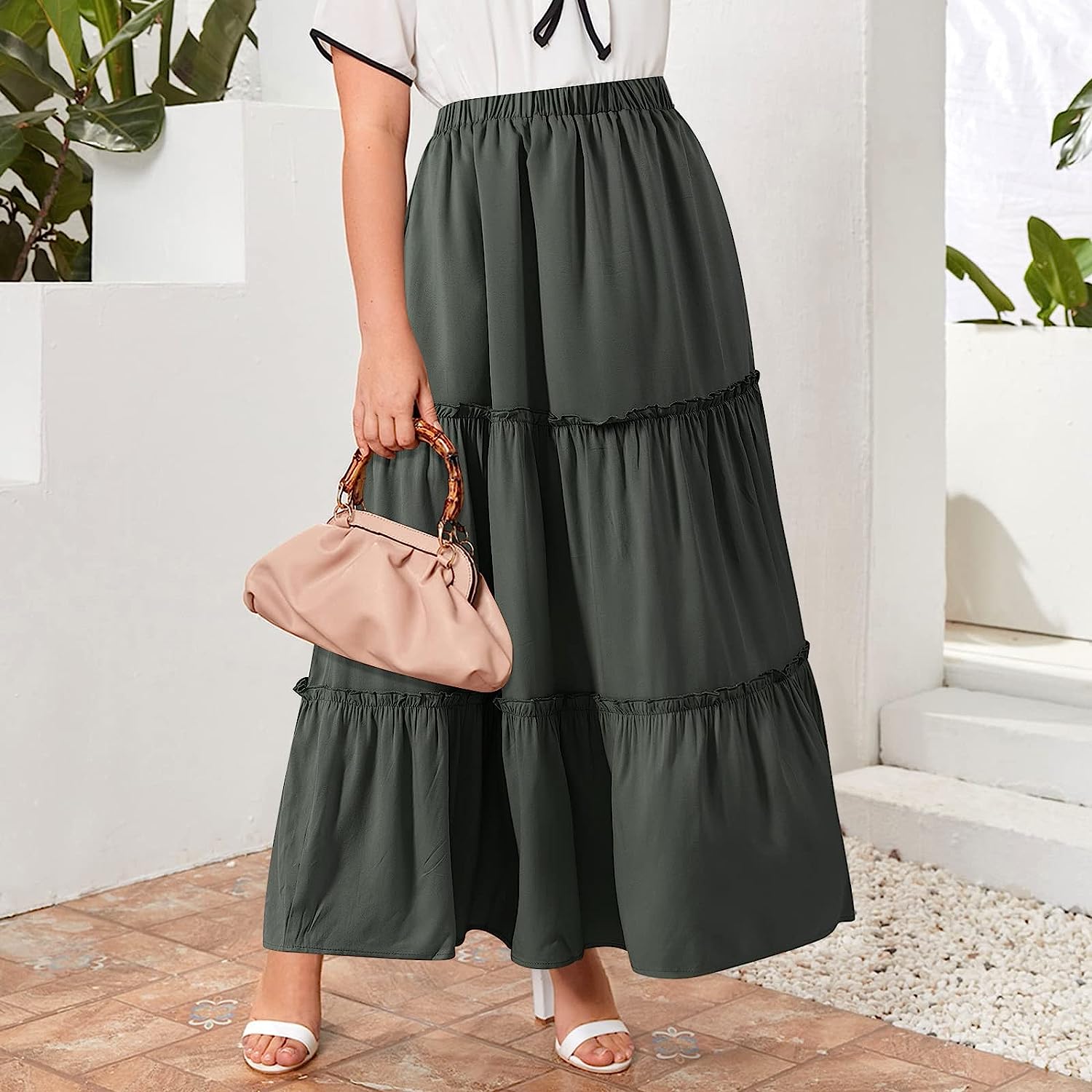 BOMAROLAN Women's Boho Maxi Skirts Summer A Line Long Skirts Ruffle Swing Beach Skirts for Women - Image 5